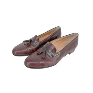 Salvatore Ferragamo Mens 10.5 D Red Burgundy Leather Tassel Brogue Loafers